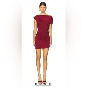 NWT SNDYS Cherry Red Ruched BodyCon Zaya Mini Dress Revolve XS New NWT